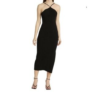 Anna Quan Women's Black Rib-Knit Halter Keeley Bodycon Dress Slit Stretch US 6